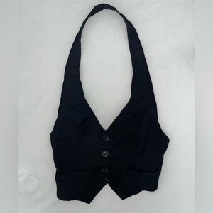 SHEIN Black Button-Up Crop Top